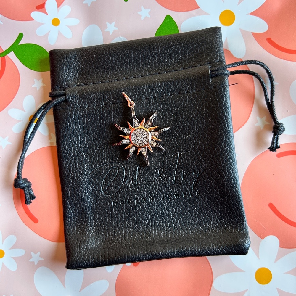 Sunburst Pendant Necklace in Rose Gold & Black with Crystal Accents